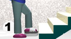 mit dem Treppenboy an einem Fuß vor der Treppe