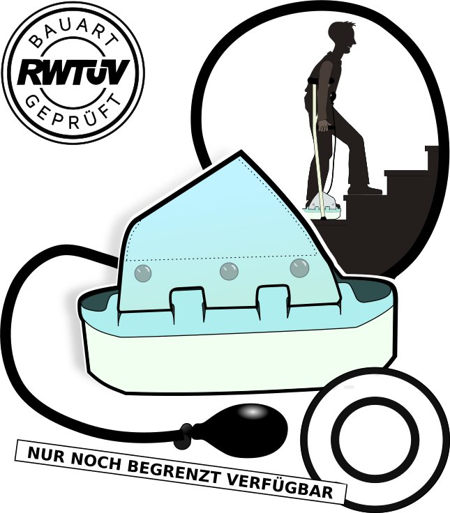 Treppenboy Schuh, Silhouette eines Mannes beim Treppensteigen. RWTÜV-geprüft.